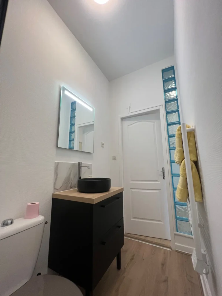 Salle de bain moderne d'un T2 à Toulouse, quartier du Busca