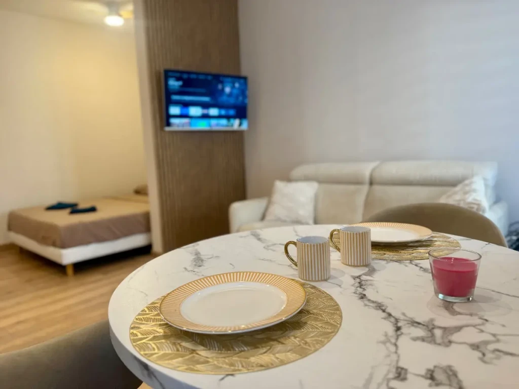 Grand studio climatisé à Marseille avec salle à manger et espace de vie moderne