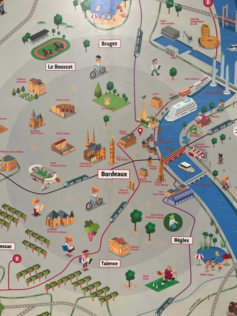 Carte illustrative des points d'intérêt à Bordeaux, quartier Saint Michel