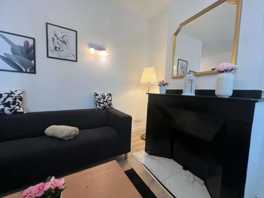 Vue du salon du T2 dans le quartier du Busca à Toulouse, décoration élégante et confortable